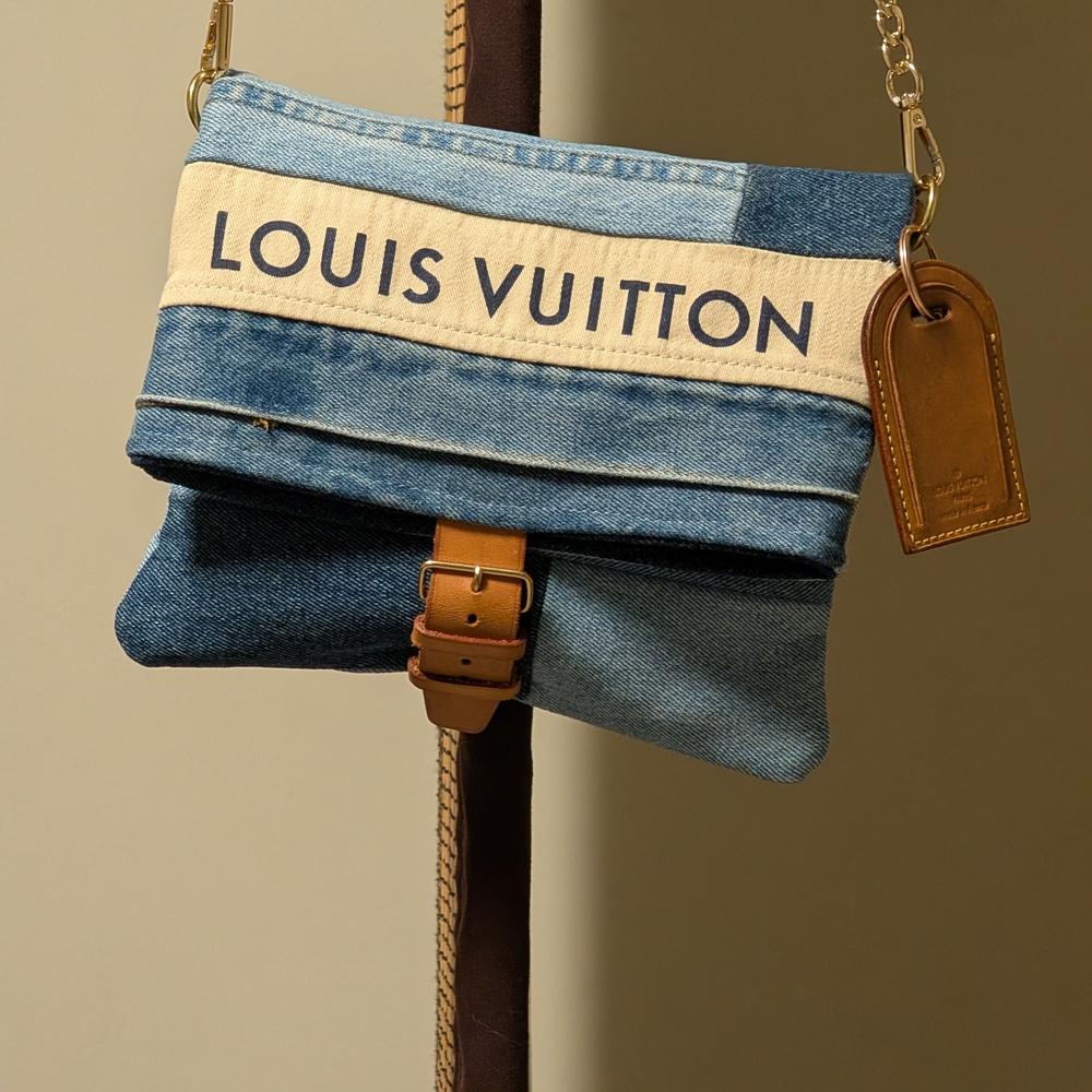 Repurposed Denim Crossbody Made W Authentic Louis Vuitton Materials.